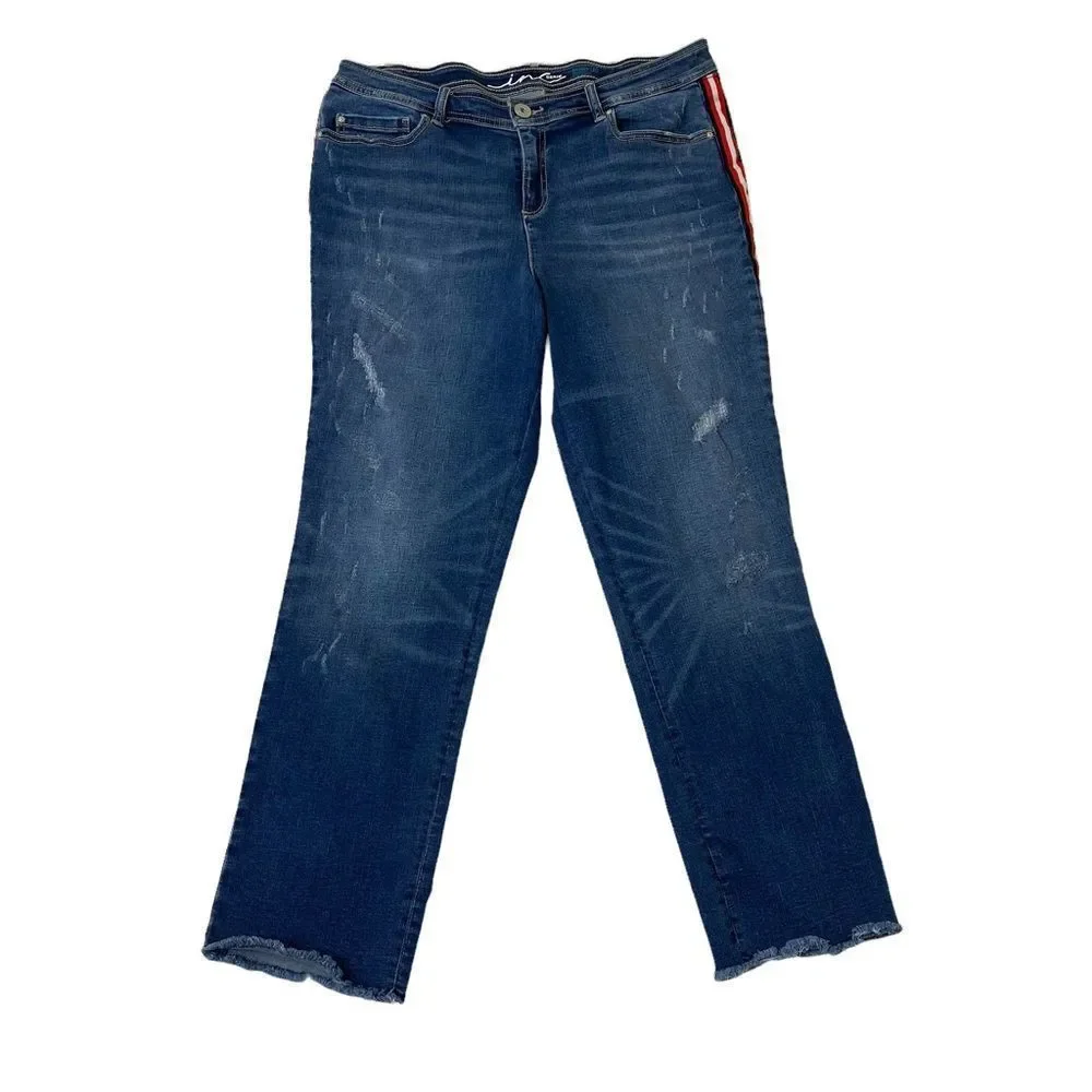 INC Skinny Leg Side Stripe Jeans Sz 14 - Picture 1 of 12